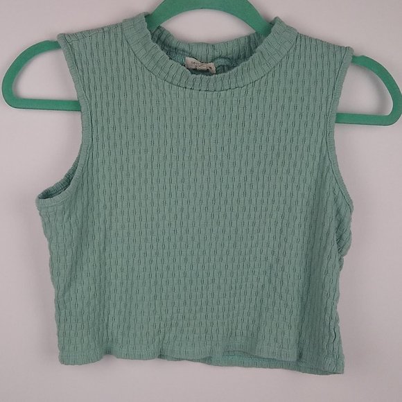 Heart & Hips Tops - Heart & Hips Blue Pointelle Crop Top Tank sz L